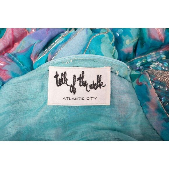 1980s Vintage Dress Sequined Silk Blue Drop waist - Picture 5 of 7